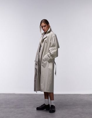 Topshop longline trench coat in stone-Neutral