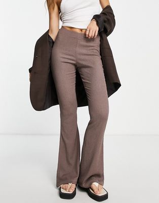 Topshop low rise plisse flare pants in taupe-Neutral