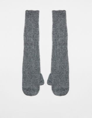 Topshop Mae long mittens in charcoal-Gray