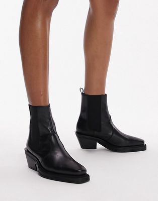 Topshop Maeve leather western ankle boots in black