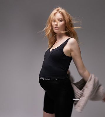 Topshop Maternity branded elastic legging short in black
