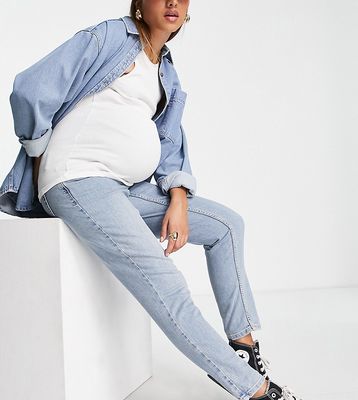 Topshop Maternity overbump Premium Mom jeans in bleach-Blue