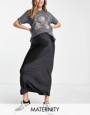 Topshop maternity satin bias midi skirt in black
