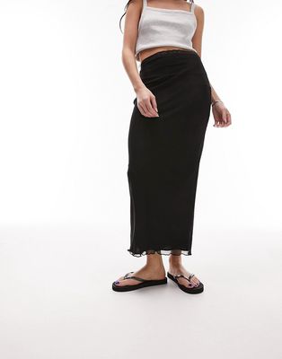 Topshop mesh lace trim midi skirt in black