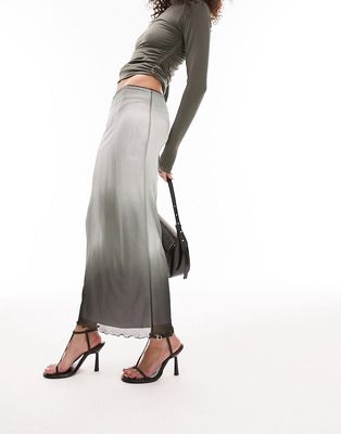 Topshop mesh ombre midi skirt in monochrome-Black