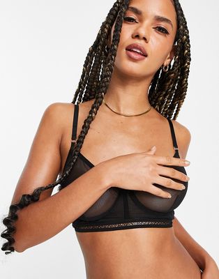 Topshop mesh underwire longline bra in black