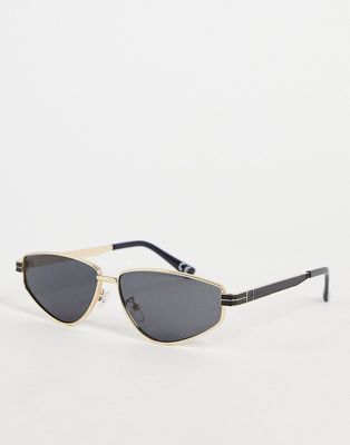 Topshop metal angular cat eye sunglasses with brow bar in black-Gold