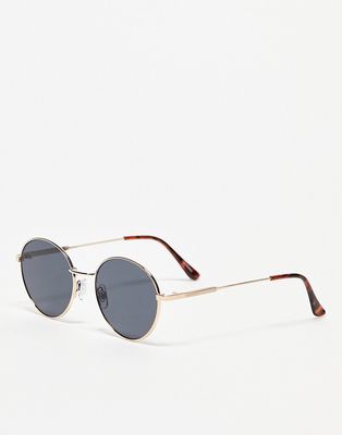 Topshop metal round sunglasses in gold with black lens