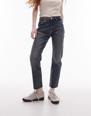 Topshop mid rise straight jeans in deep sea-Blue