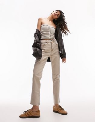 Topshop mid rise straight jeans in sand-Neutral