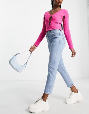 Topshop mid rise straight jeans with clean hem in bleach-Blues