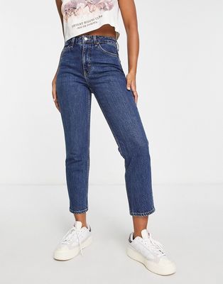 Topshop mid rise straight jeans with clean hem in indigo-Blue