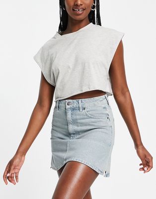 Topshop mini side split denim skirt in dirty bleach-Blue