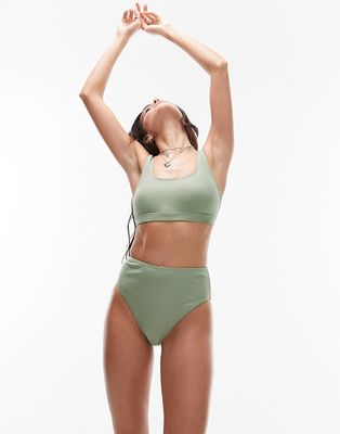 Topshop mix and match rib high waist bikini bottoms in sage-Green