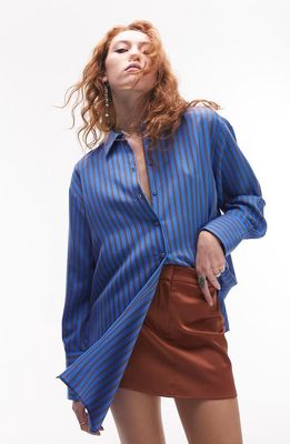 Topshop Multiwear Stripe Shirt in Mid Blue