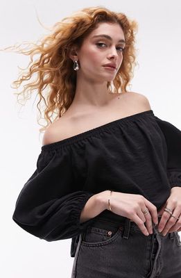 Topshop Off the Shoulder Balloon Sleeve Top in Black