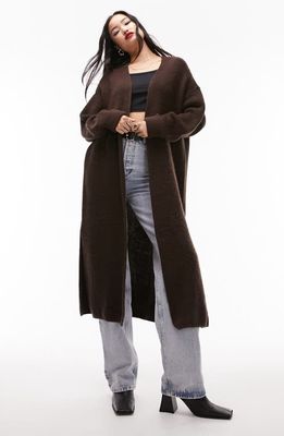 Topshop Open Front Maxi Cardigan in Chocolate