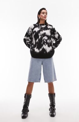 Topshop Oversize Animal Sweater in Black Multi