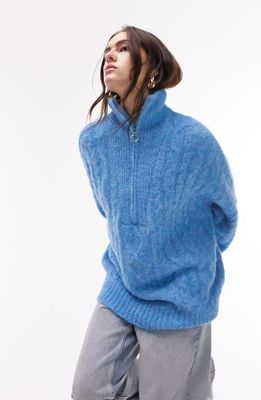 Topshop Oversize Cable Knit Sweater in Mid Blue