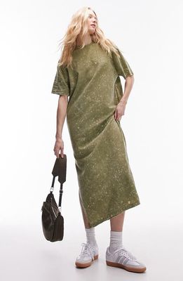 Topshop Oversize Cotton & Linen T-Shirt Dress in Mid Green at Nordstrom, Size X-Small