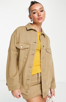 Topshop Oversize Denim Jacket in Light Brown