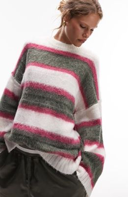 Topshop Oversize Mix Stripe Sweater in White Multi