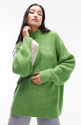 Topshop Oversize Mock Neck Sweater in Green