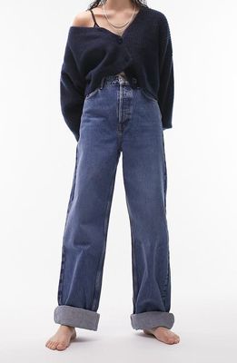 Topshop Oversize Mom Jeans in Mid Blue