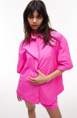 Topshop Oversize Nylon Shirt Jacket in Bright Pink