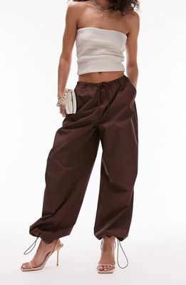 Topshop Oversize Parachute Trousers in Brown