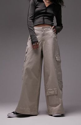 Topshop Oversize Skate Cargo Trousers in Stone