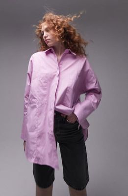 Topshop Oversize Split Back Cotton Button-Up Shirt in Pink
