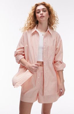 Topshop Oversize Stripe Cotton Button-Up Shirt in Red Multi