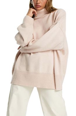 Topshop Oversize Turtleneck Sweater in Light Pink