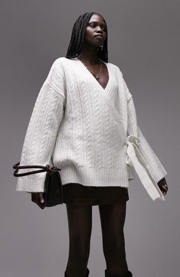 Topshop Oversize Wrap Front Cardigan in White