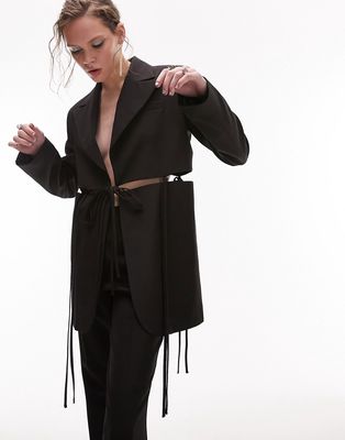 Topshop oversized cut-out blazer with ties in black - part of a set