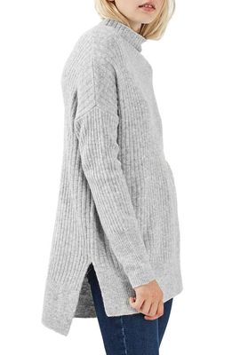 Topshop Oversized Funnel Neck Sweater in Grey Marl
