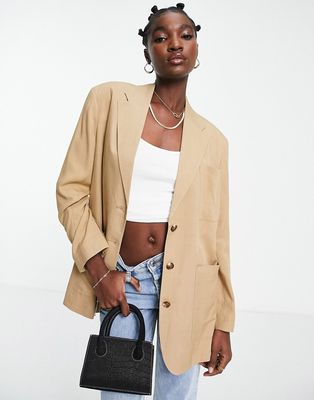 Topshop oversized mensy jacket in sand - part of a set-Neutral