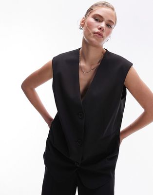 Topshop oversized tailored vest in black