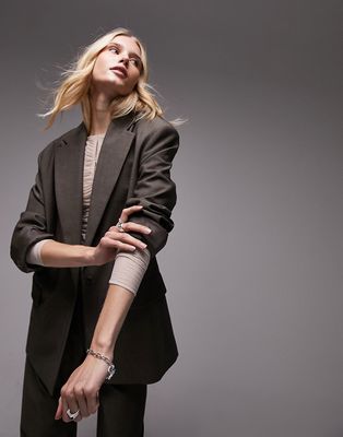 Topshop oversized tonic single breasted blazer in brown - part of a set