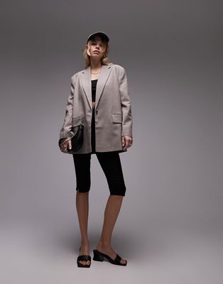 Topshop oversized tonic single breasted blazer in gray - part of a set-Brown