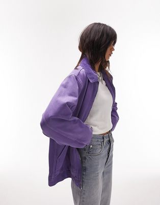 Topshop oversized zip through jacket in purple