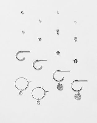 Topshop pack of 9 earrings in silver