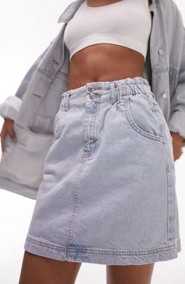 Topshop Paperbag Denim Miniskirt in Light Blue