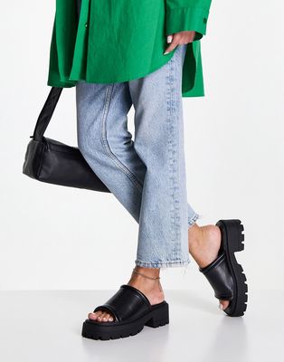 Topshop Patch chunky mule sandals in black
