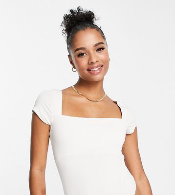 Topshop Petite cap sleeve bodysuit in ivory-White
