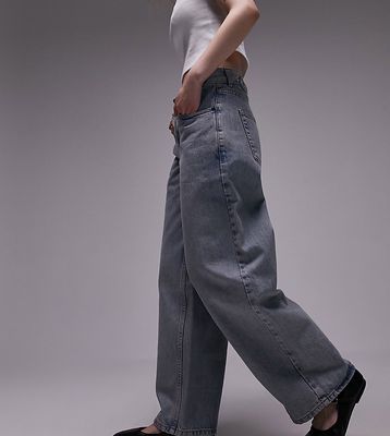 Topshop Petite cinch-back jeans in dirty bleach-Blue