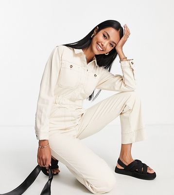 Topshop Petite denim boilersuit in ecru-White