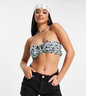 Topshop Petite ditsy ruched keyhole bandeau bralet in blue - part of a set