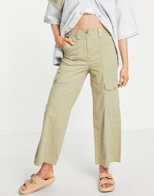 Topshop Petite high waisted cargo pants with utility pockets in sage - part of a set-Green
